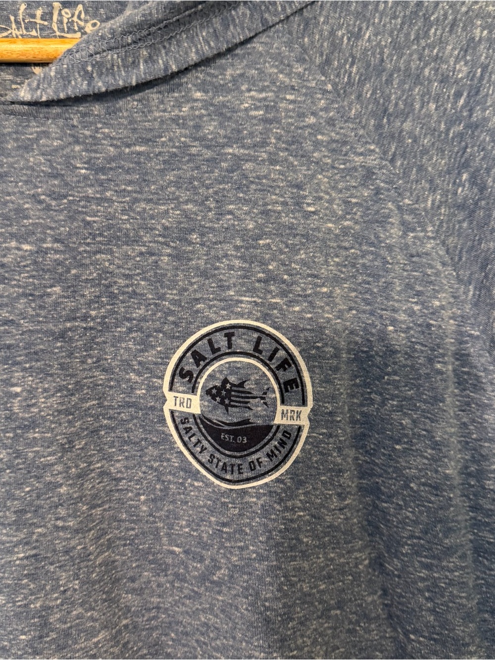 Salt‎ Life Live Salty Hooded Long Sleeve T-Shirt Blue Heather Men’s Medium - Picture 3 of 4